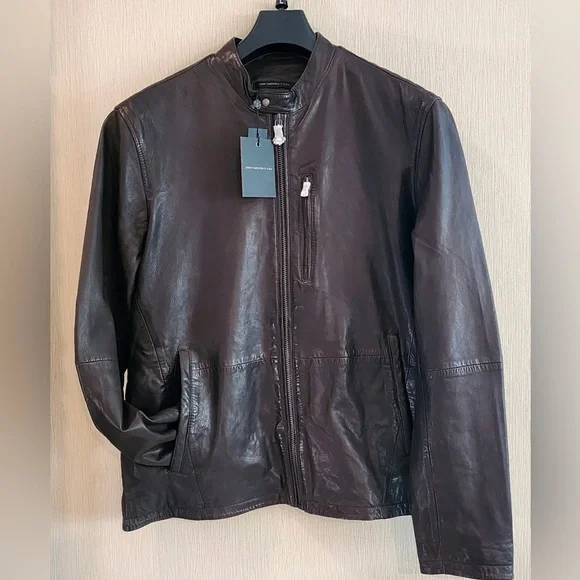 John Varvatos Soft and Luxurious Genuine Sheep Leather Racer Jacket Dk Brown-szL - Picture 3 of 15